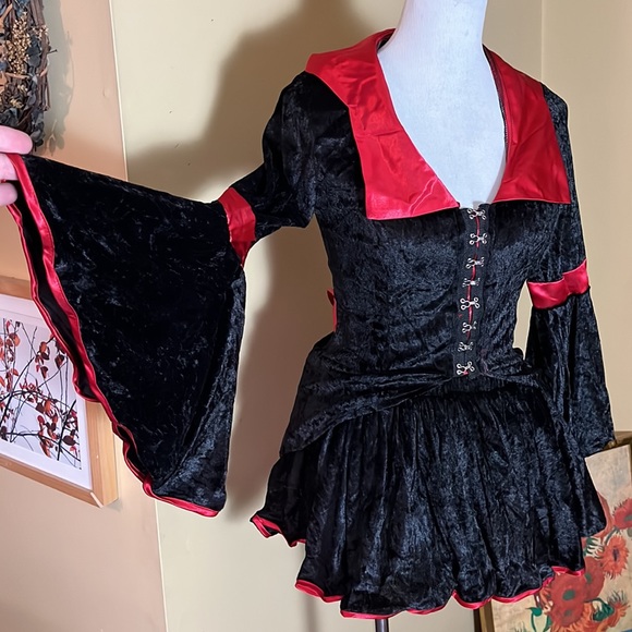 Vtg Sexy Vamprie Size Small/Medium VELVET VAMP by Delicious Corset Skirt Hat - Picture 2 of 16